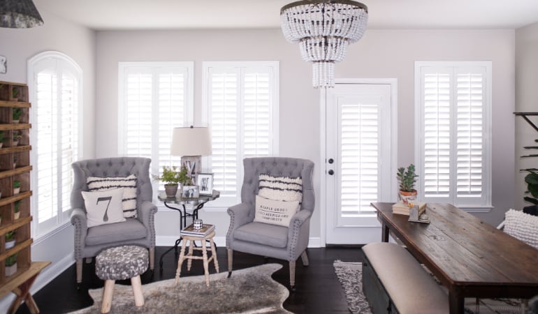 Plantation shutters in a Philadelphia living room